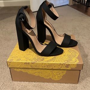 Mix No. 6 Black Ankle Strap Block Heels